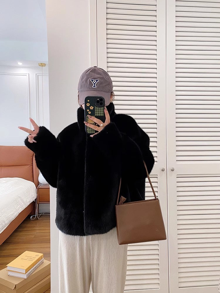 Short Artificial Mink Hair Fur Coat For Women