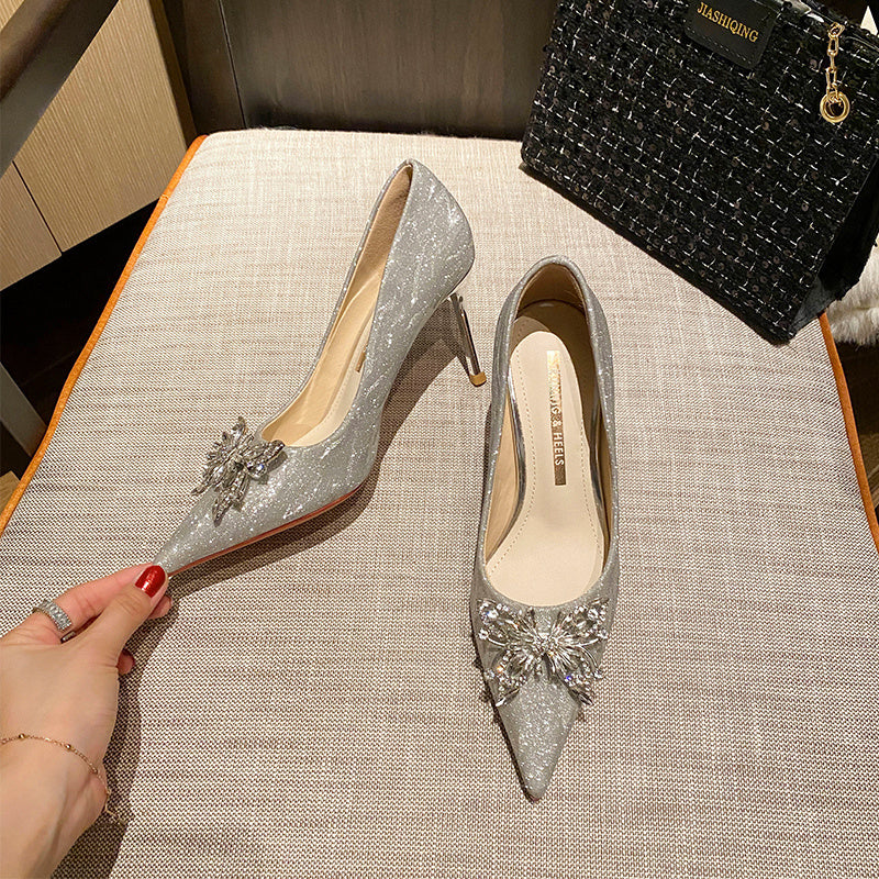 Stiletto Wedding Crystal Wedding Shoes With Rhinestone Bow