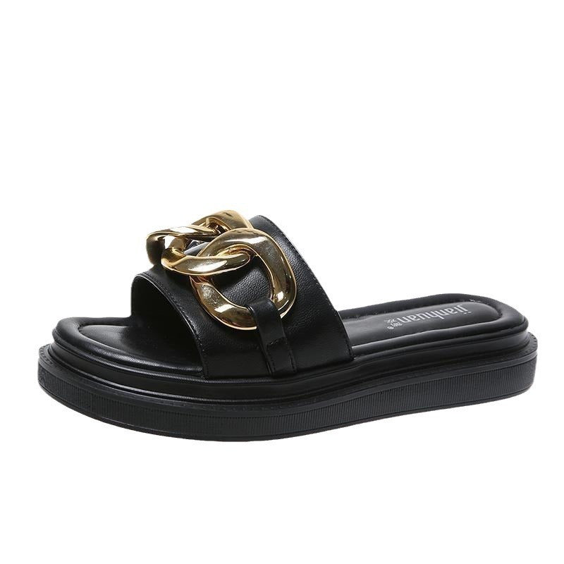 Women's Classic Style Temperament Flip-flops Beige Platform