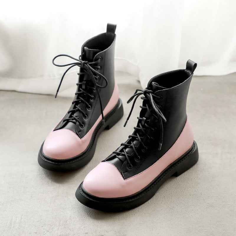 New All-match Color Matching Motorcycle Rider Short Boots