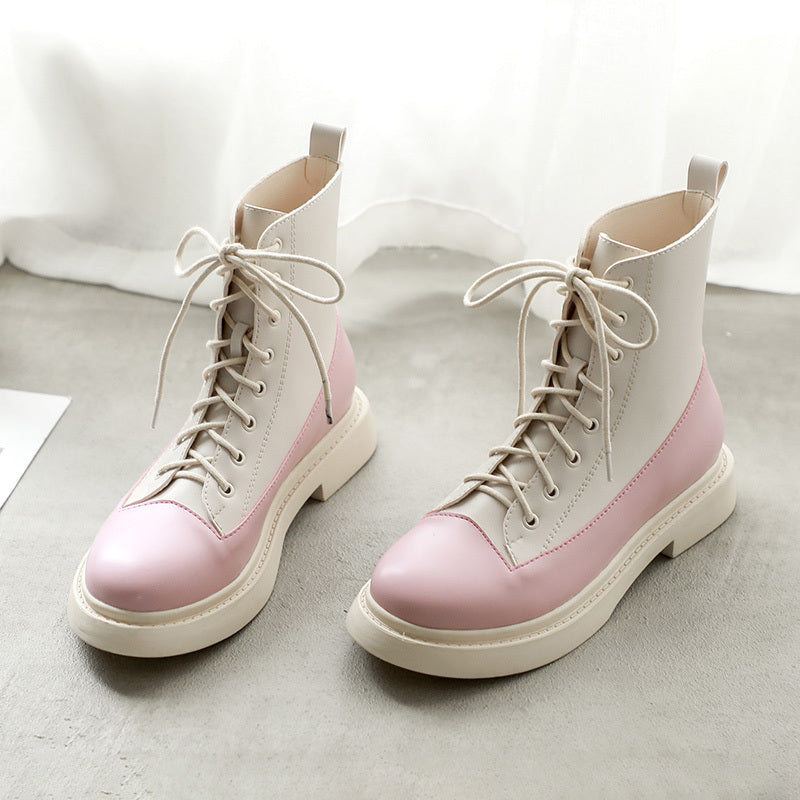 New All-match Color Matching Motorcycle Rider Short Boots