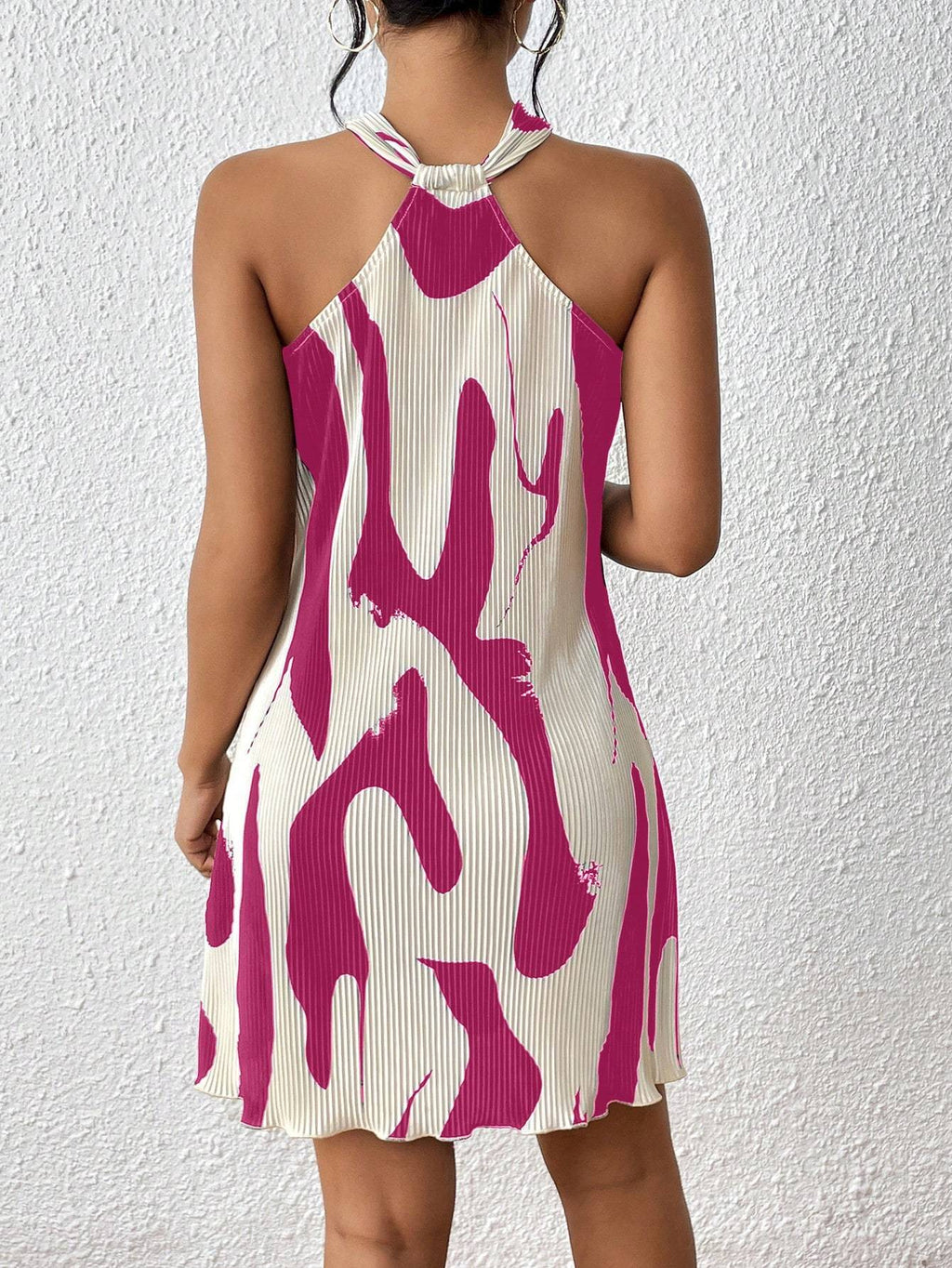Women's Elegant Vacation Casual Backto School Pleated Halter Mini Dress