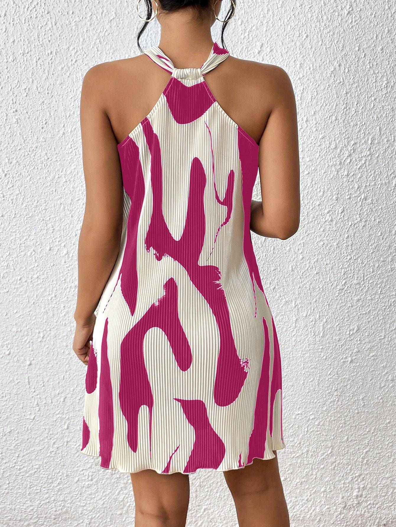Women's Elegant Vacation Casual Backto School Pleated Halter Mini Dress