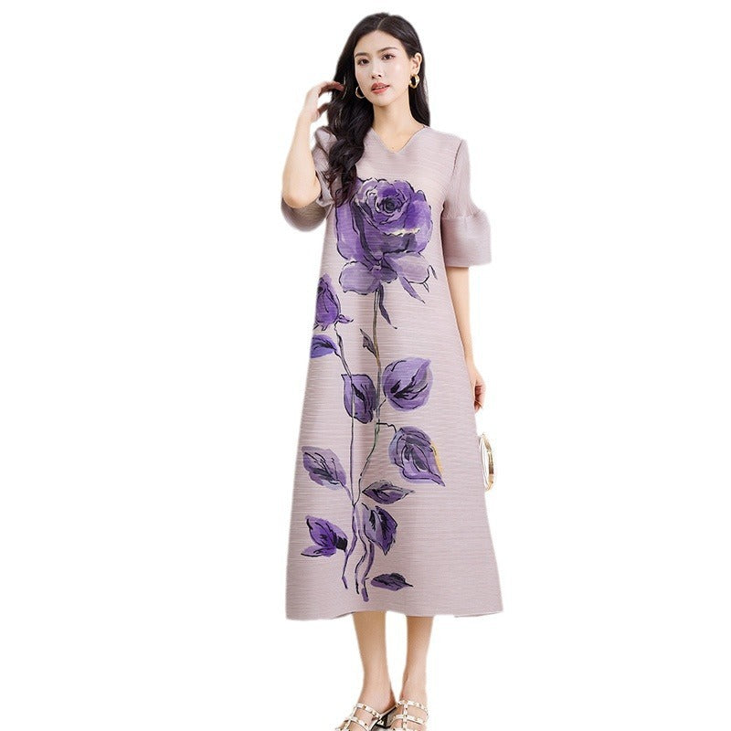 Women's Fashion Temperament Printed Pleated Dress