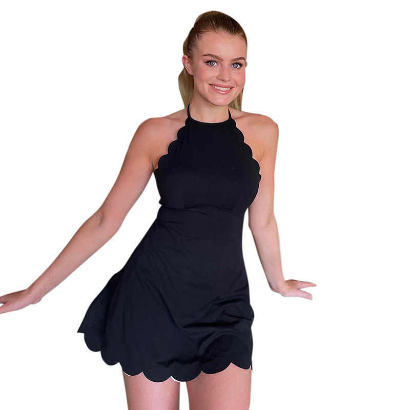 Women's Wooden Ear Halter Lace-up Backless Sheath Dress