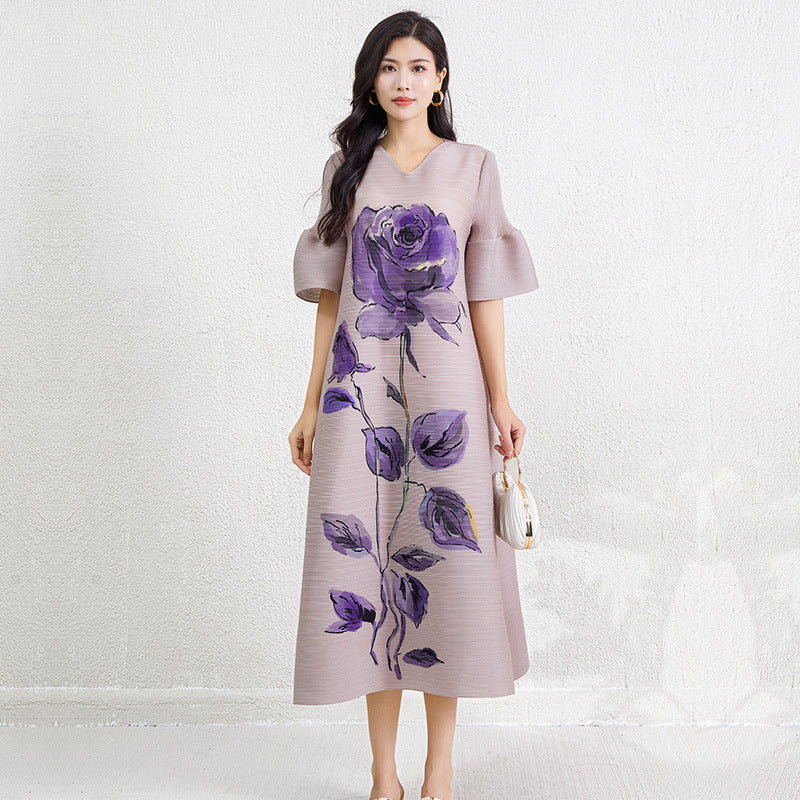 Women's Fashion Temperament Printed Pleated Dress