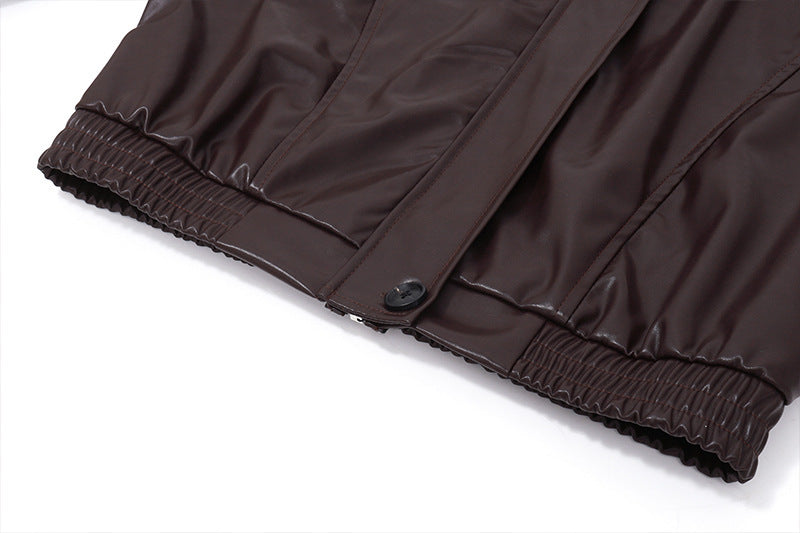 Elegant Retro Zipper PU Leather American Casual Jacket Coat