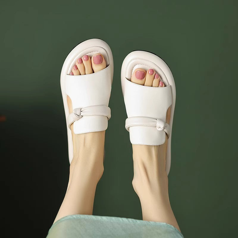 Soft Leather Open Toe Casual Slippers Women