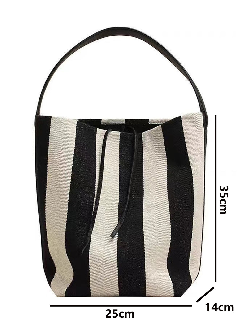 Black And White Contrast Color Wide Shoulder Striped Canvas Bag