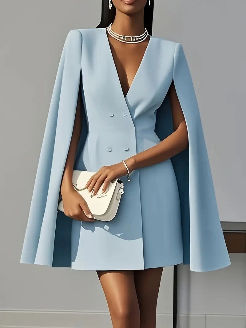 Commuter Double Breasted Shawl Cape Suit Dress