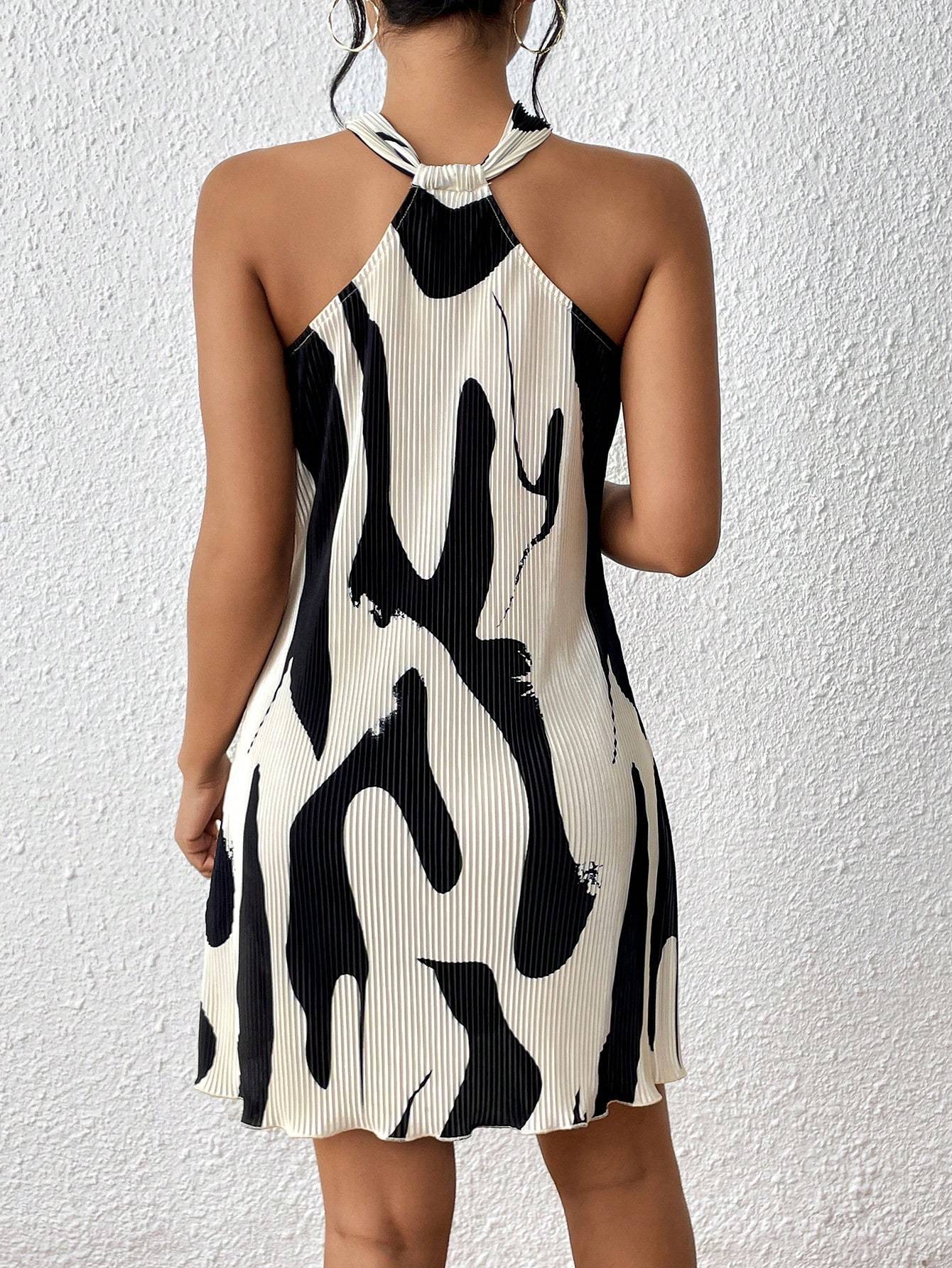 Women's Elegant Vacation Casual Backto School Pleated Halter Mini Dress