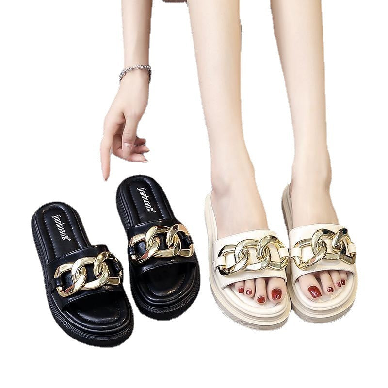 Women's Classic Style Temperament Flip-flops Beige Platform