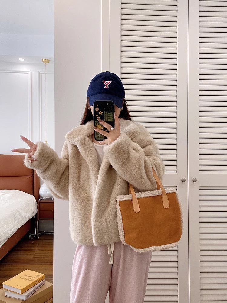 Short Artificial Mink Hair Fur Coat For Women