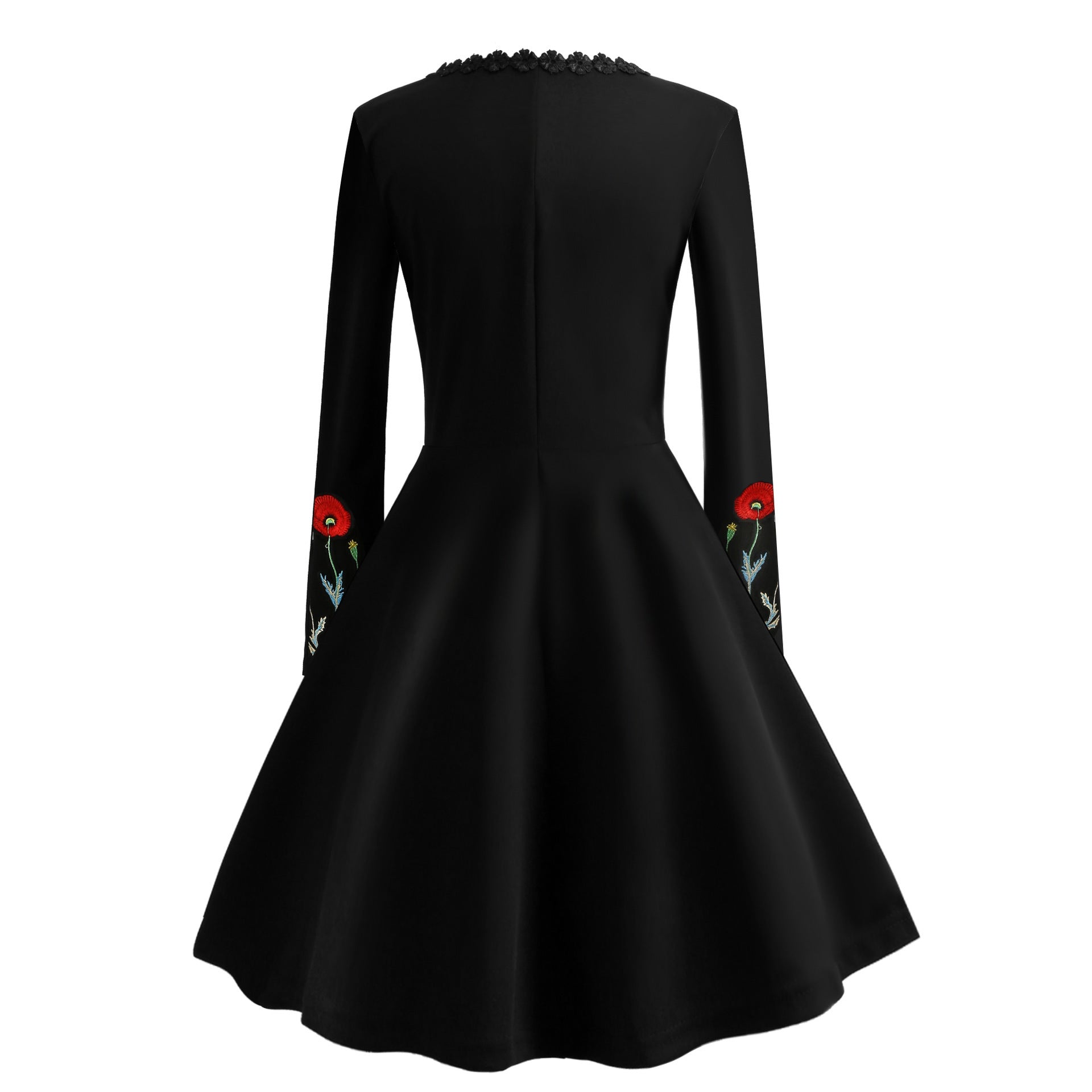 Autumn New Style Long-sleeved V-neck Embroidered Waist Slim Fit Dress