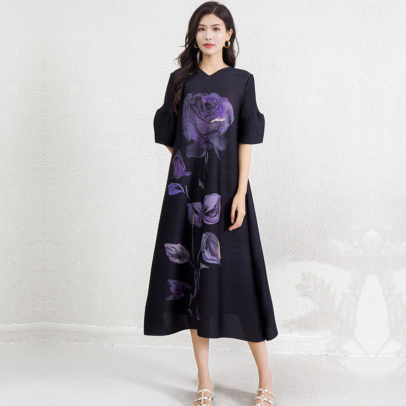 Women's Fashion Temperament Printed Pleated Dress