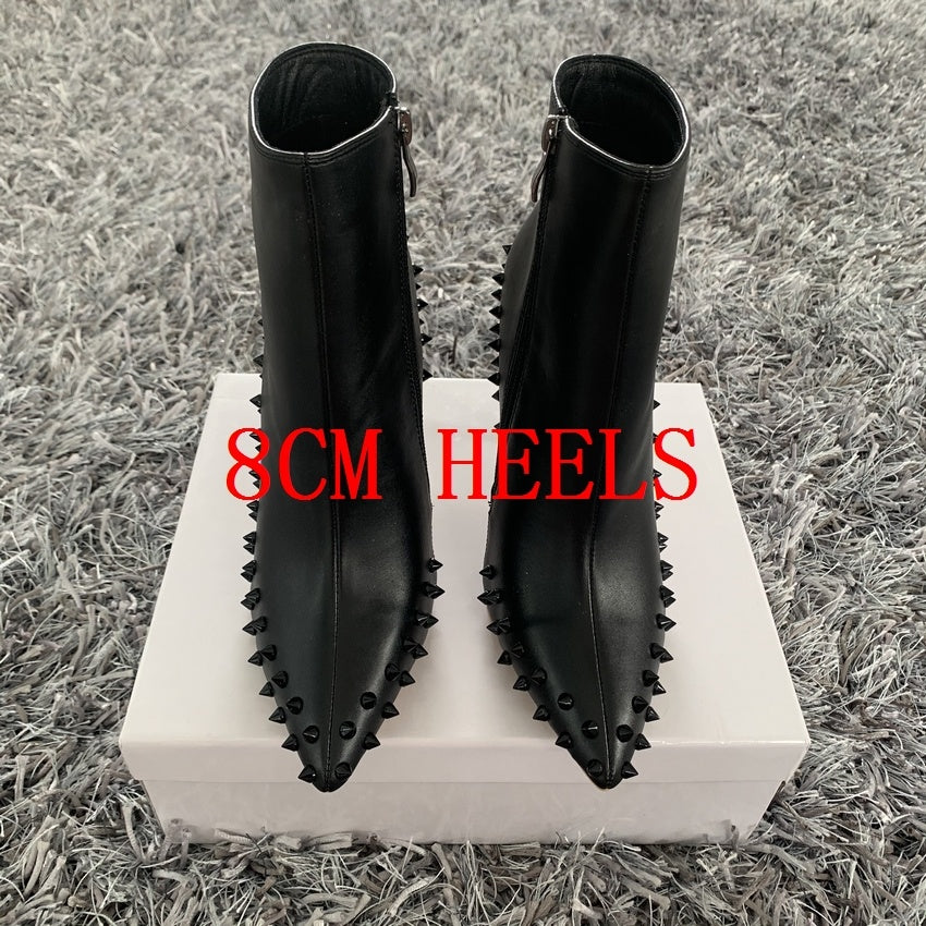 Suede Pointed Gray Rivets Women's Boots Side Zipper British Style Martin Boots