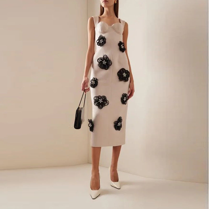 Clothing Temperament Elegant Flowers Bandage Dress Evening Dress