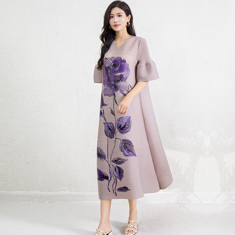 Women's Fashion Temperament Printed Pleated Dress