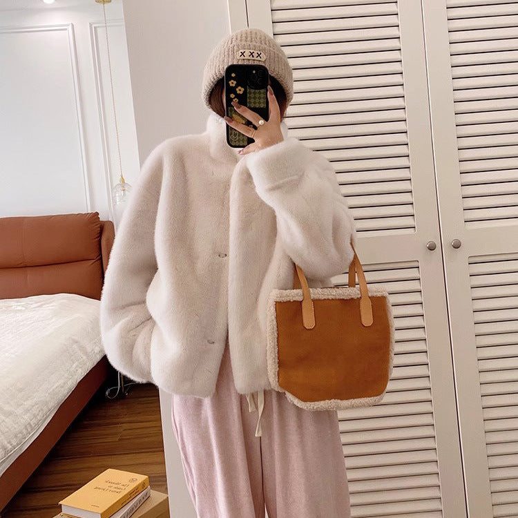 Short Artificial Mink Hair Fur Coat For Women