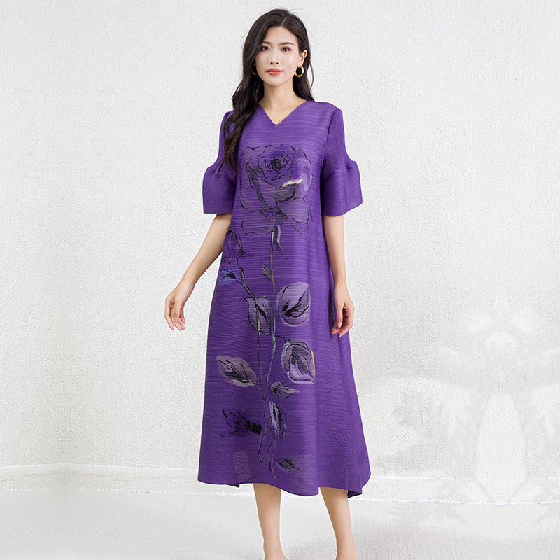 Women's Fashion Temperament Printed Pleated Dress