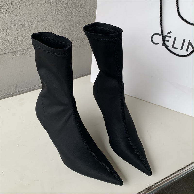Mid-calf Stiletto Heel Elastic Booties Women