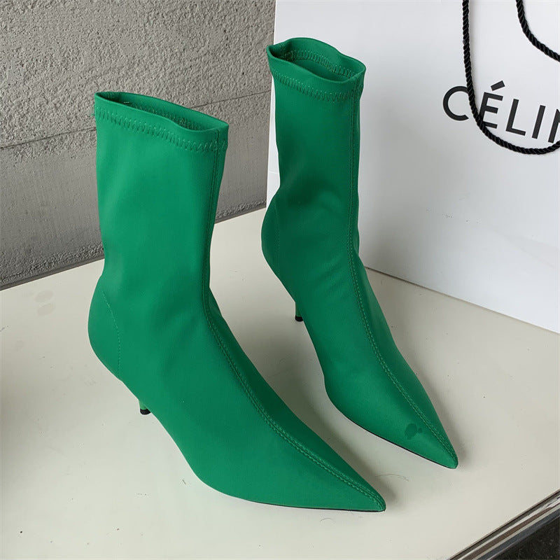 Mid-calf Stiletto Heel Elastic Booties Women