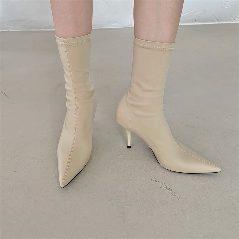 Mid-calf Stiletto Heel Elastic Booties Women