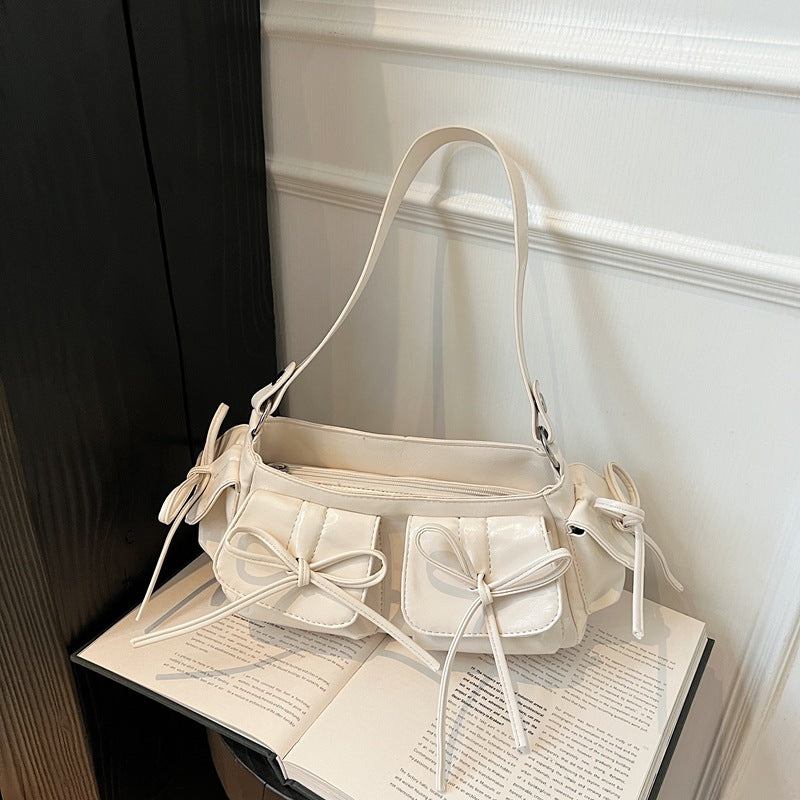 Tassel Bow Women's Bag Multi-pocket Pleated Large Capacity