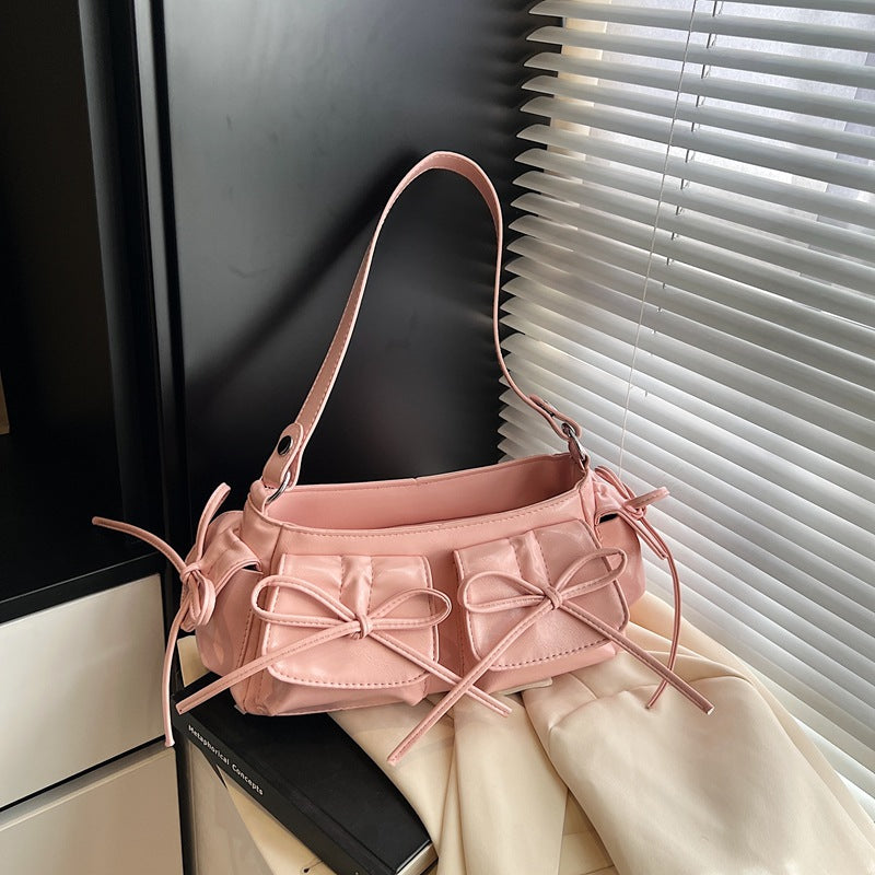 Tassel Bow Women's Bag Multi-pocket Pleated Large Capacity