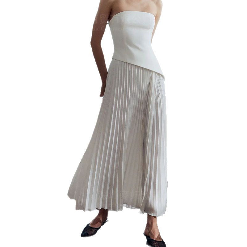 Tube Top Pleated Side Slit Fake Two Pieces Dress
