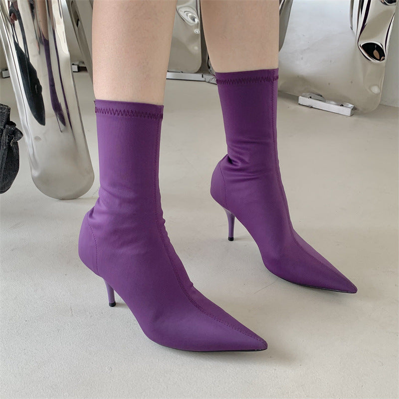 Mid-calf Stiletto Heel Elastic Booties Women