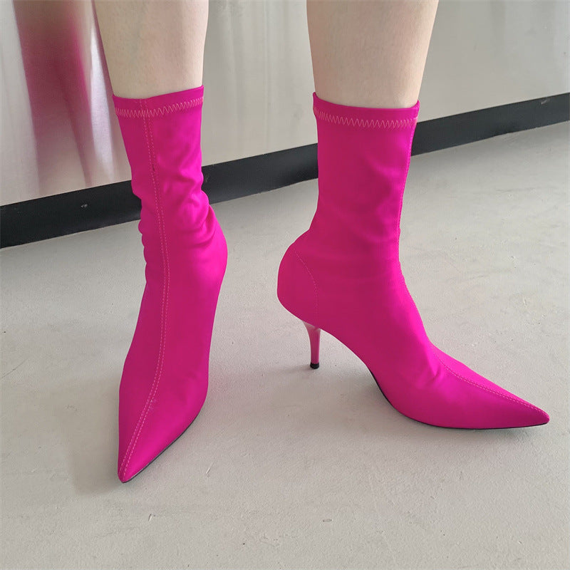 Mid-calf Stiletto Heel Elastic Booties Women