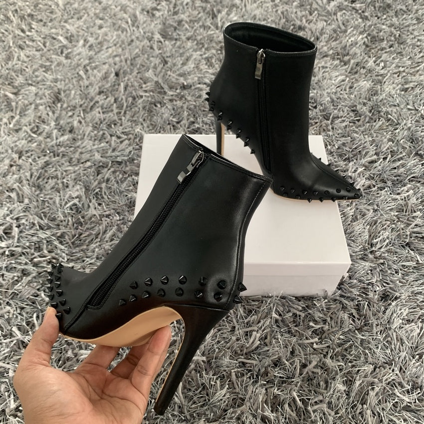 Suede Pointed Gray Rivets Women's Boots Side Zipper British Style Martin Boots