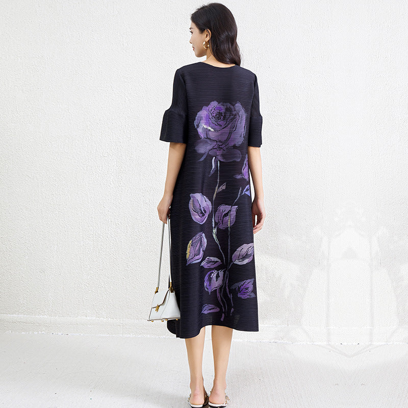 Women's Fashion Temperament Printed Pleated Dress