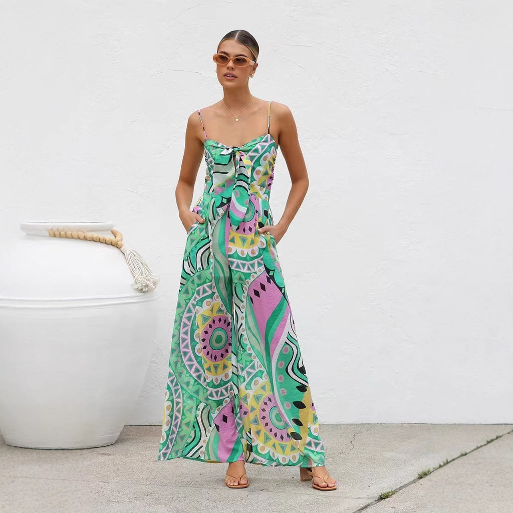 European And American Printing Gallus Siamese Trousers