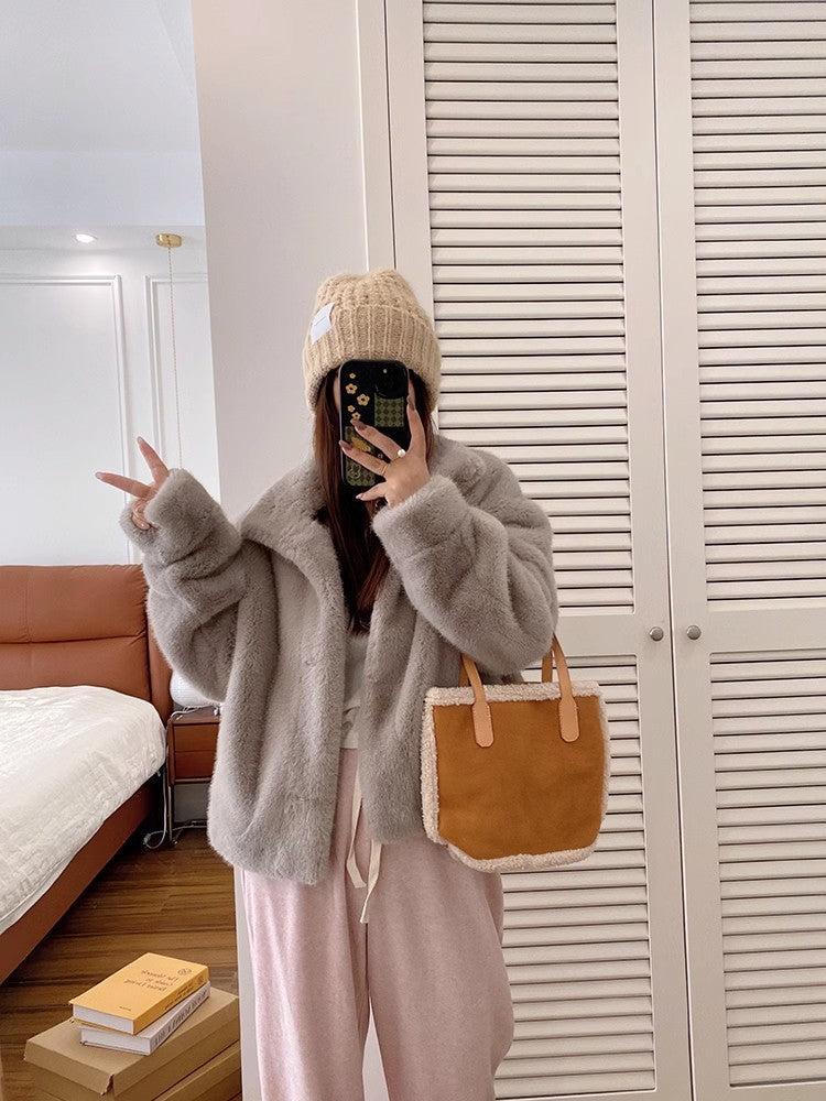 Short Artificial Mink Hair Fur Coat For Women
