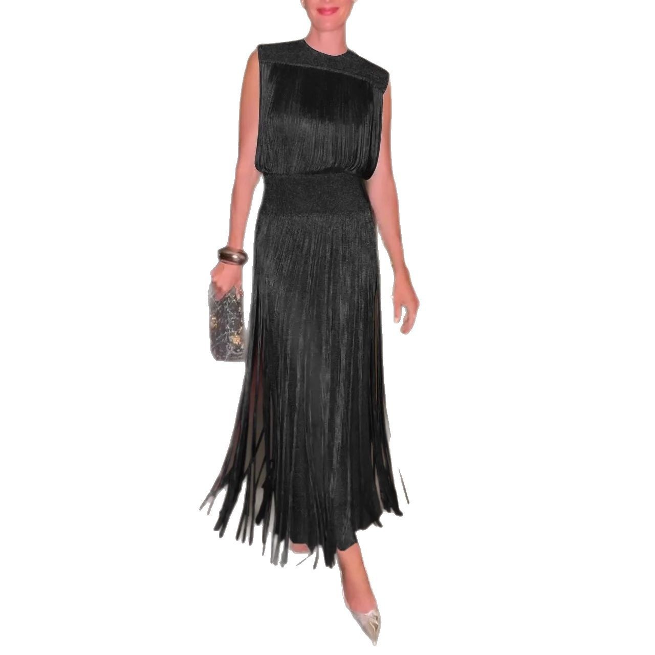Elegant Tassel Dress Party Sleeveless Dress Two-piece Set