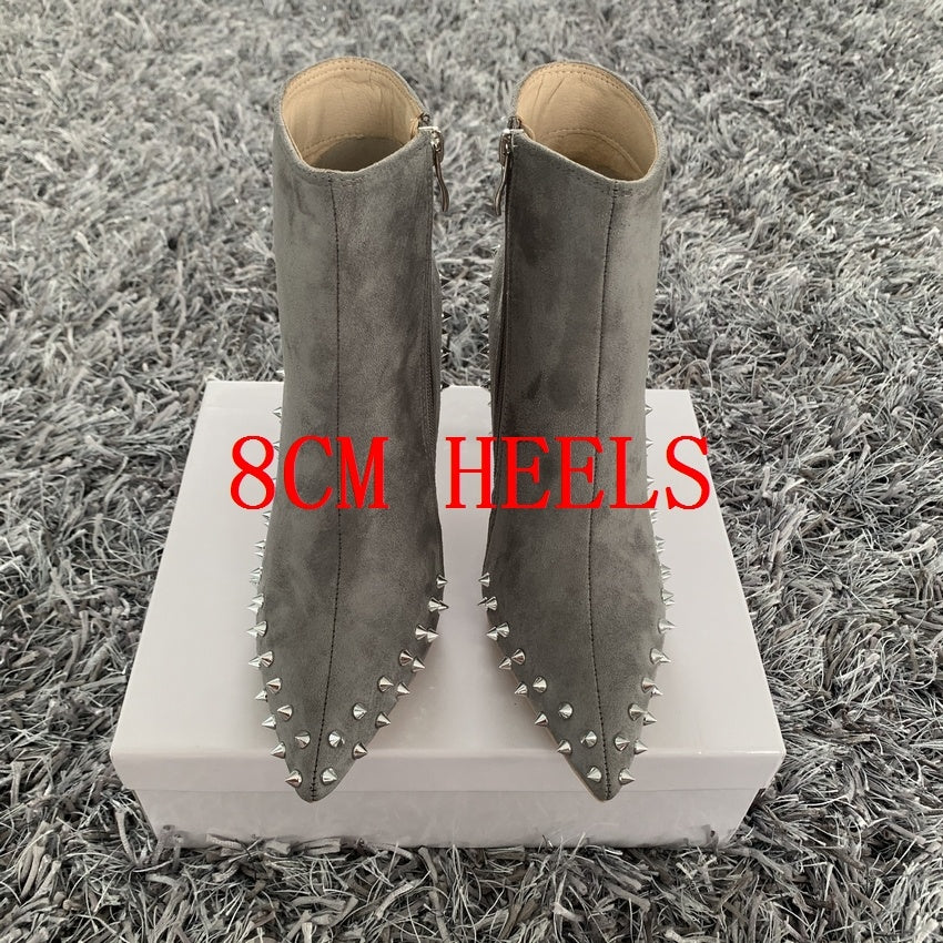 Suede Pointed Gray Rivets Women's Boots Side Zipper British Style Martin Boots