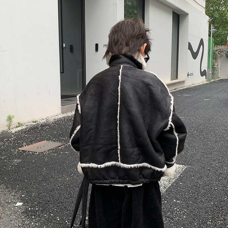Boy's Leather Jacket Fleece Padded Coat Autumn And Winter Clothing