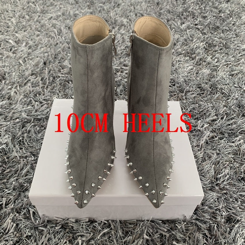 Suede Pointed Gray Rivets Women's Boots Side Zipper British Style Martin Boots