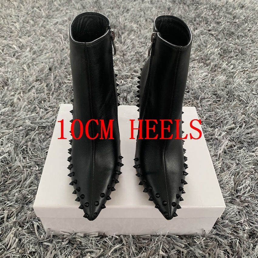 Suede Pointed Gray Rivets Women's Boots Side Zipper British Style Martin Boots