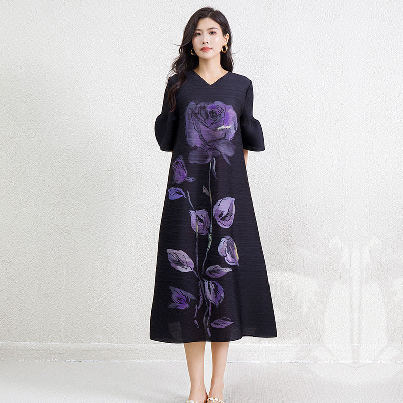 Women's Fashion Temperament Printed Pleated Dress