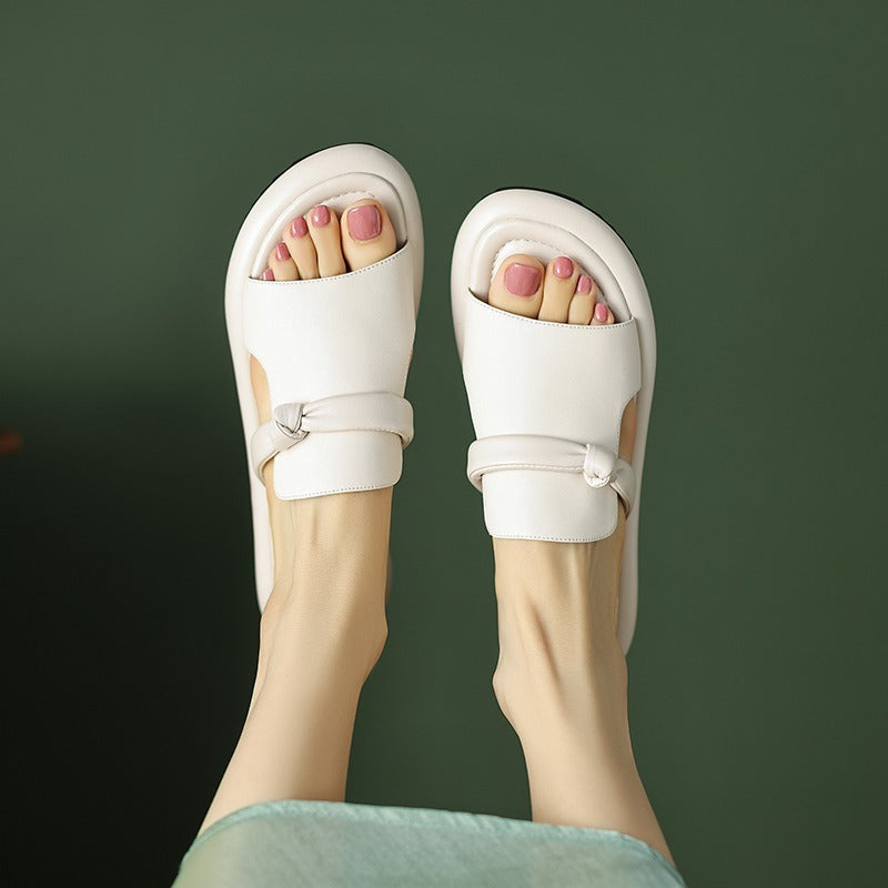 Soft Leather Open Toe Casual Slippers Women
