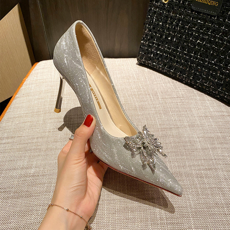 Stiletto Wedding Crystal Wedding Shoes With Rhinestone Bow